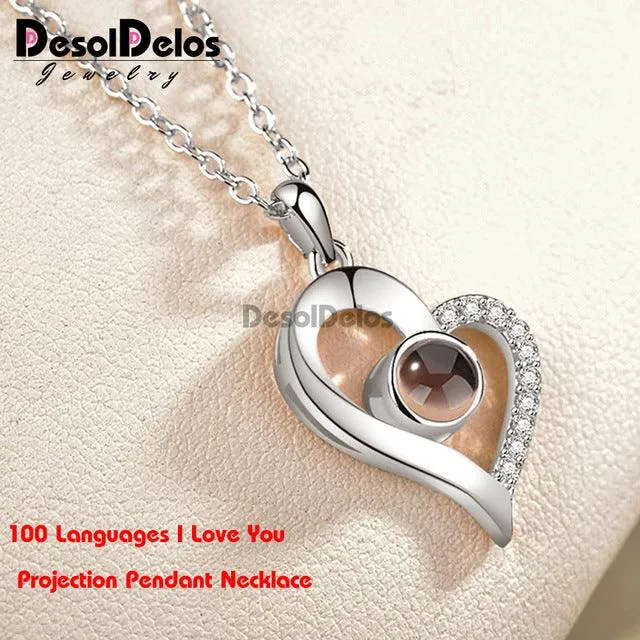 I Love You Projection Charm Pendant Necklaces Heart-shaped Crystal Wedding Ladies Necklace