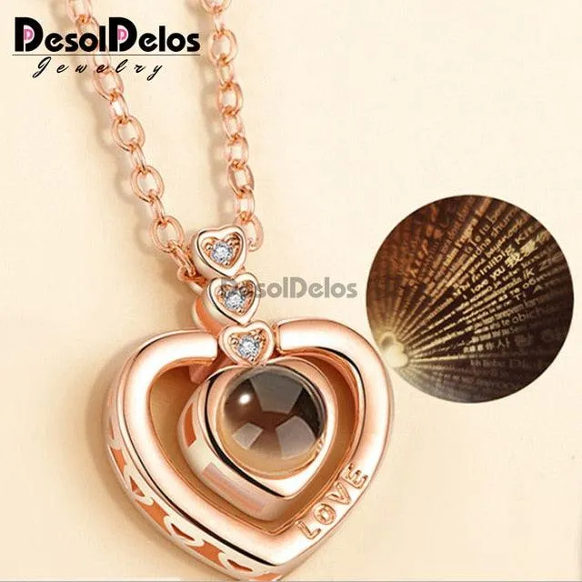 I Love You Projection Charm Pendant Necklaces Heart-shaped Crystal Wedding Ladies Necklace