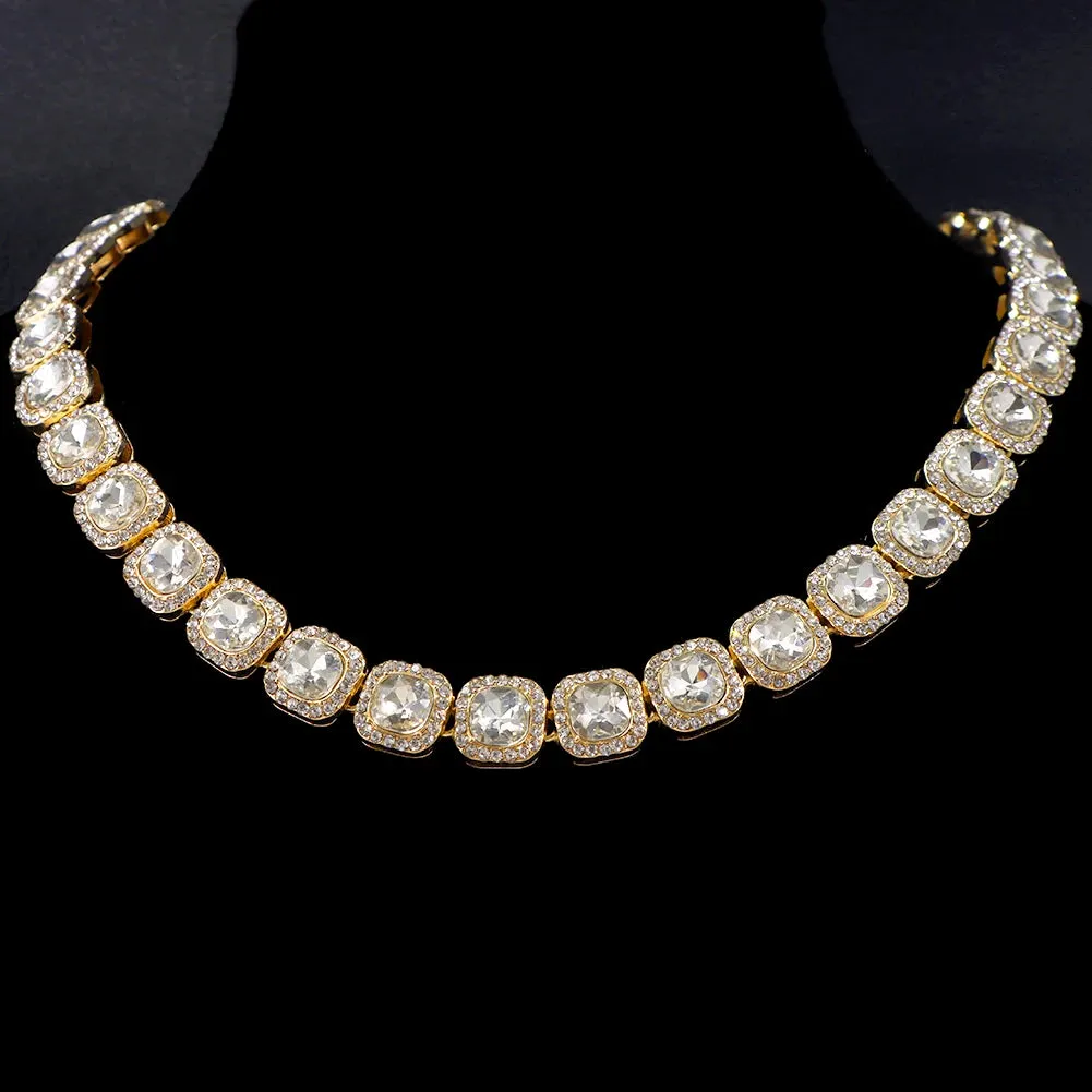 Iced Out Cuban Link Chain Necklace for Women with Crystal Rhinestone - Trendy Bohemian Style