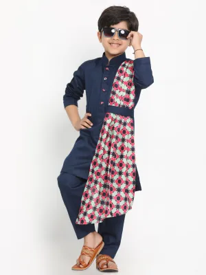 Jashvi Printed Dupatta Attached With A Belt Navy Blue Kurta And Pyjama Set