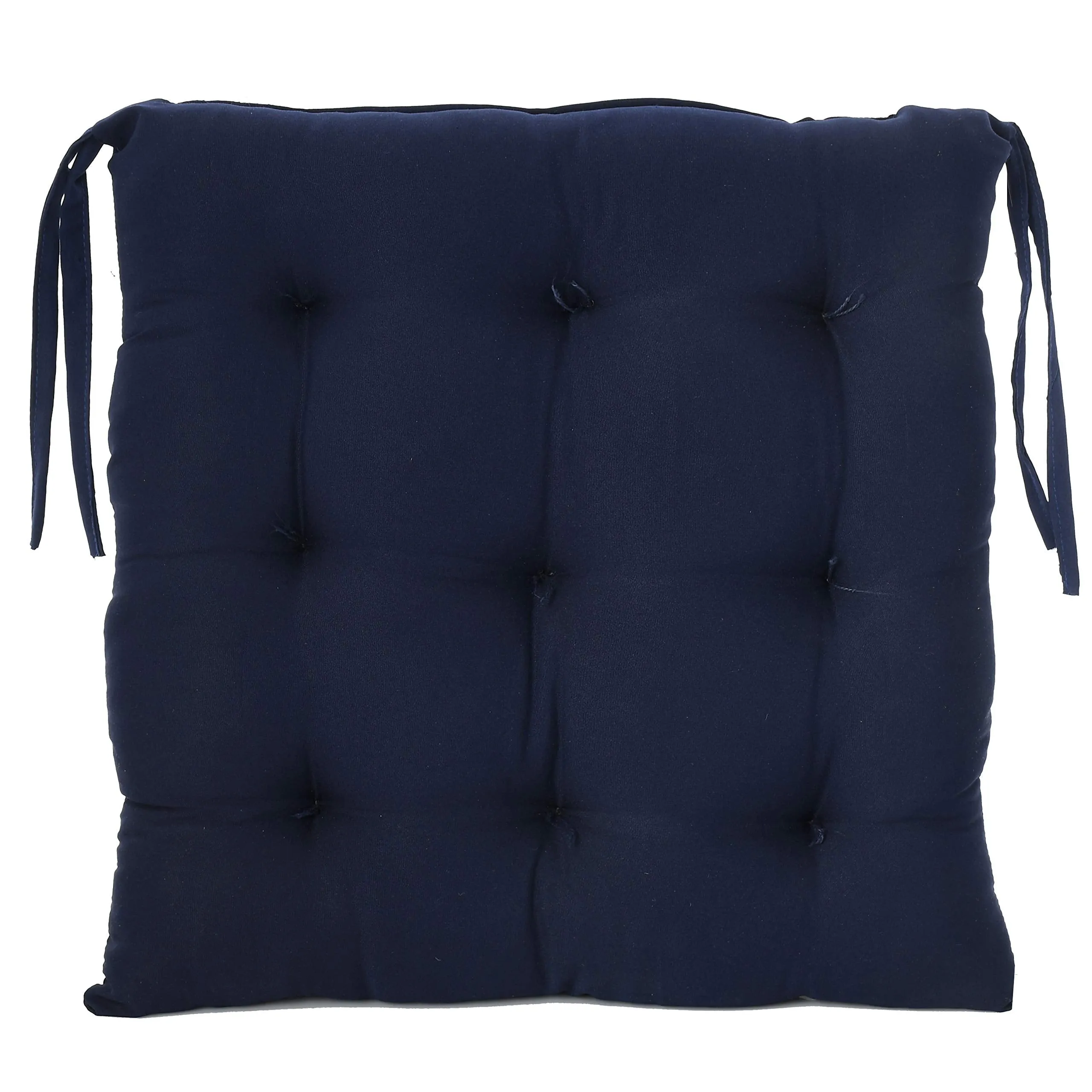 Kuber Industries Cotton Decorative Fabric Chair Pad/Back Support/Seat Cushion with Ties and Handmade Quilting, 14" x 14" Inch (Navy Blue) | Stylish and Comfortable Chair Cushion for Home Decor