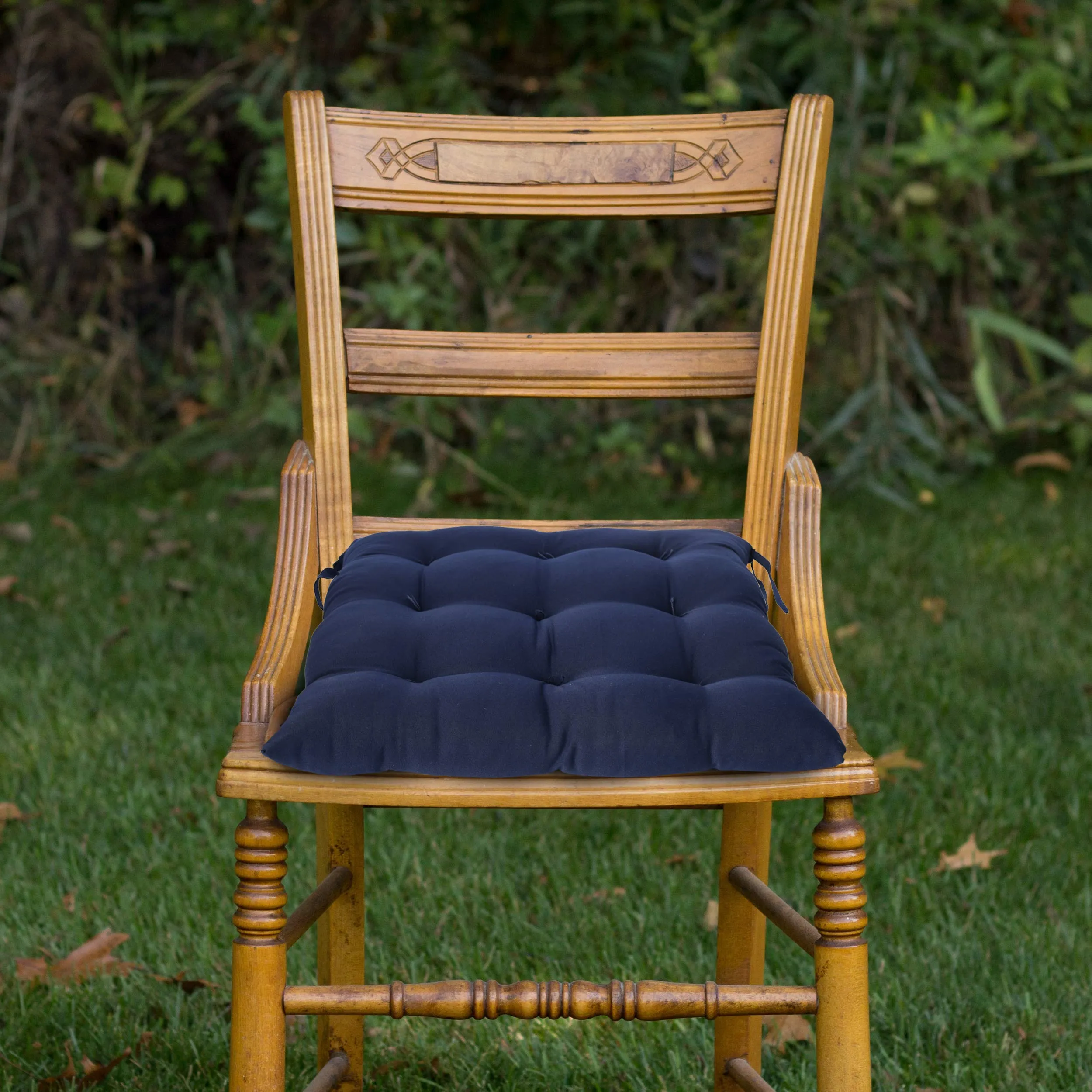 Kuber Industries Cotton Decorative Fabric Chair Pad/Back Support/Seat Cushion with Ties and Handmade Quilting, 14" x 14" Inch (Navy Blue) | Stylish and Comfortable Chair Cushion for Home Decor