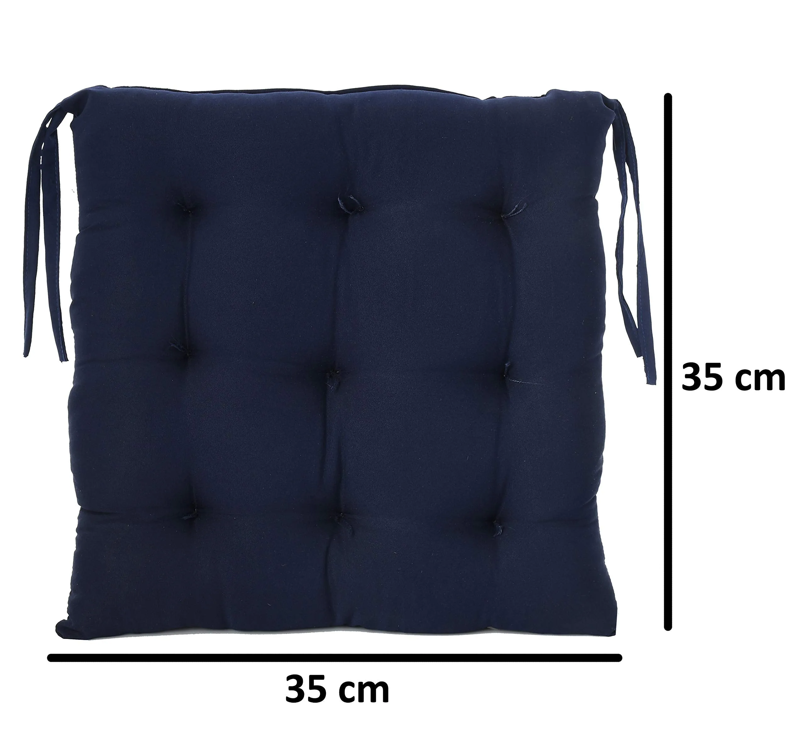 Kuber Industries Cotton Decorative Fabric Chair Pad/Back Support/Seat Cushion with Ties and Handmade Quilting, 14" x 14" Inch (Navy Blue) | Stylish and Comfortable Chair Cushion for Home Decor