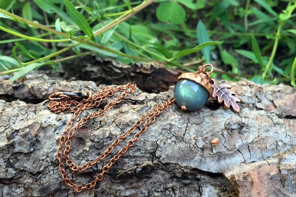 Labradorite and Copper Acorn Necklace | Cute Nature Acorn | Forest Acorn Necklace | Nature Jewelry