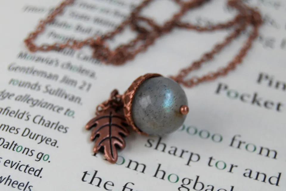 Labradorite and Copper Acorn Necklace | Cute Nature Acorn | Forest Acorn Necklace | Nature Jewelry