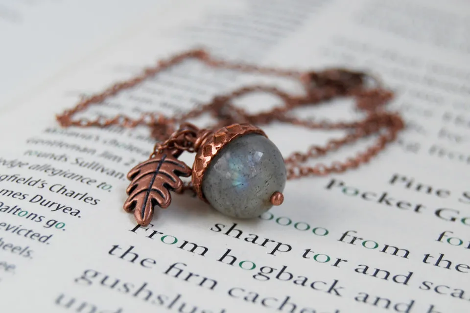 Labradorite and Copper Acorn Necklace | Cute Nature Acorn | Forest Acorn Necklace | Nature Jewelry