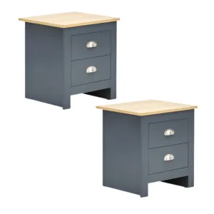 Lancaster 2 Drawer Bedside Slate Blue - Twin Pack