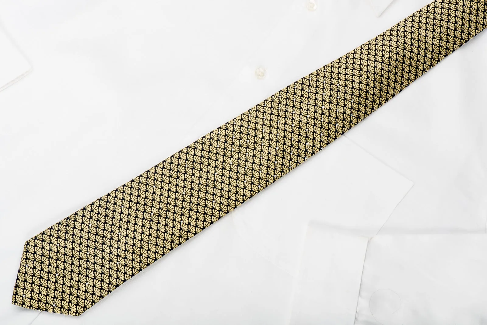 Lancetti Studded Crystal Necktie Golden Anthemion On Navy With Gold Sparkles