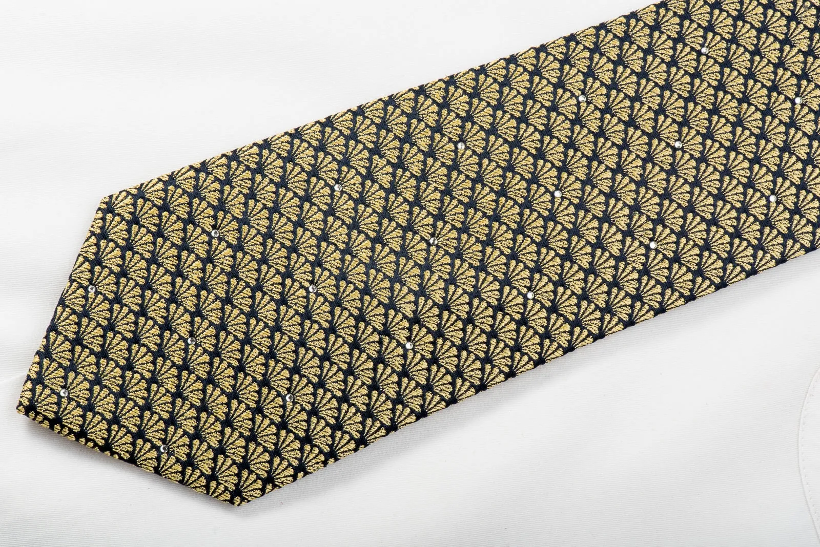 Lancetti Studded Crystal Necktie Golden Anthemion On Navy With Gold Sparkles