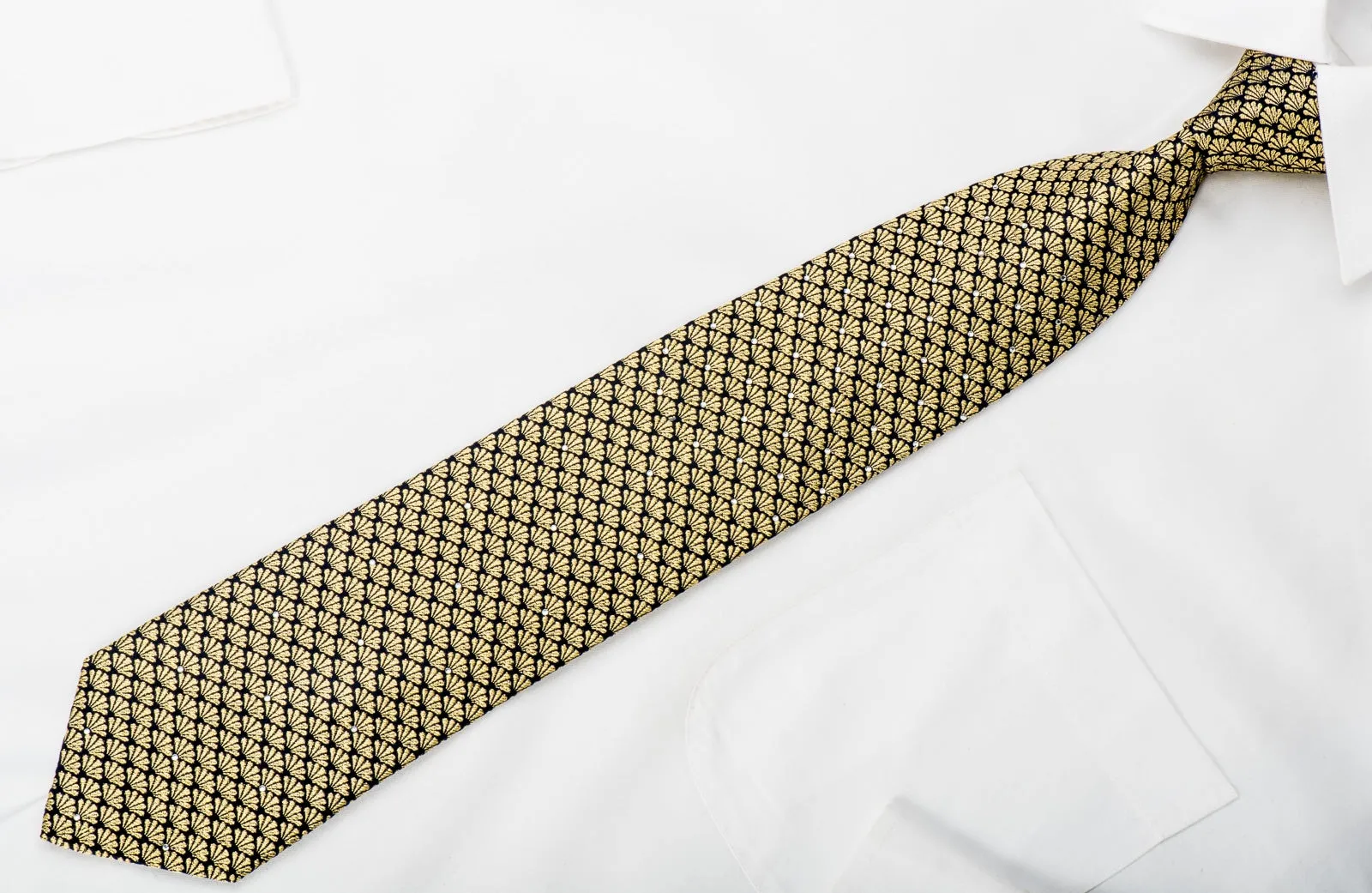 Lancetti Studded Crystal Necktie Golden Anthemion On Navy With Gold Sparkles