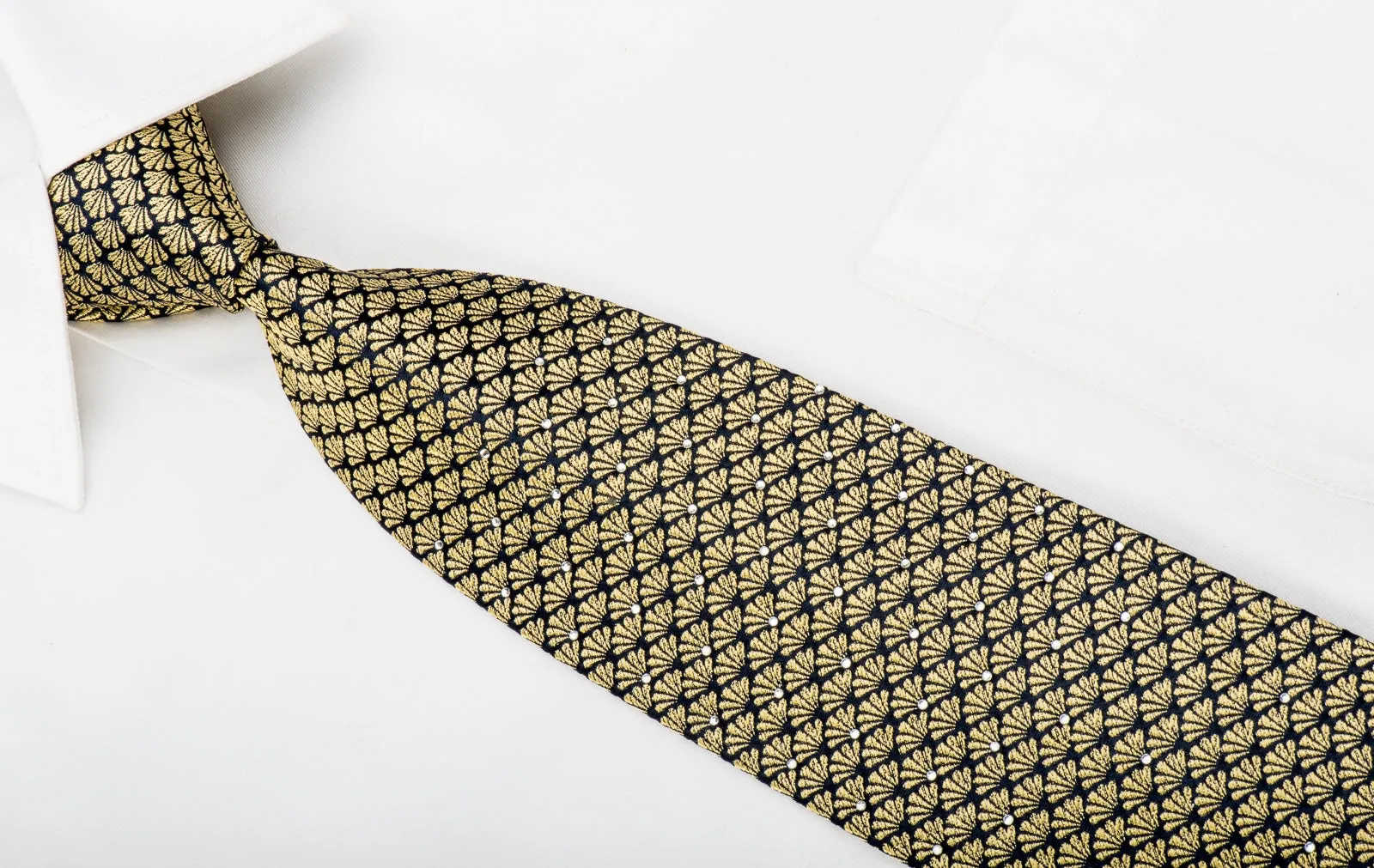 Lancetti Studded Crystal Necktie Golden Anthemion On Navy With Gold Sparkles