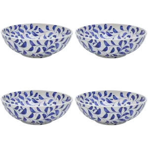 Large Navy Blue Scroll Bowls (Set of 4)