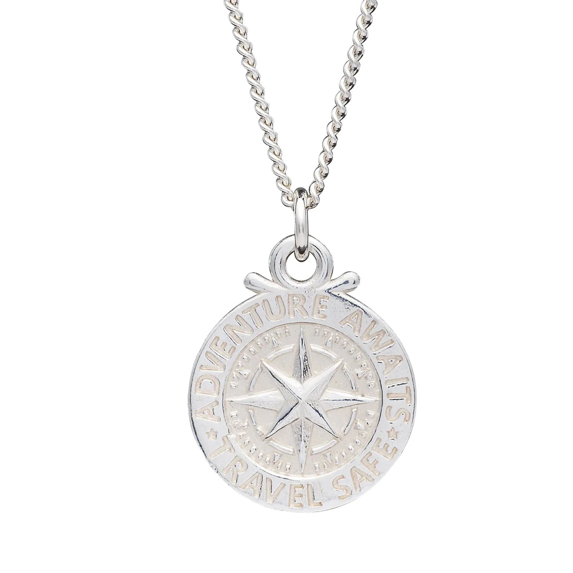 Large Travel Safe Compass Personalised St Christopher Silver Necklace