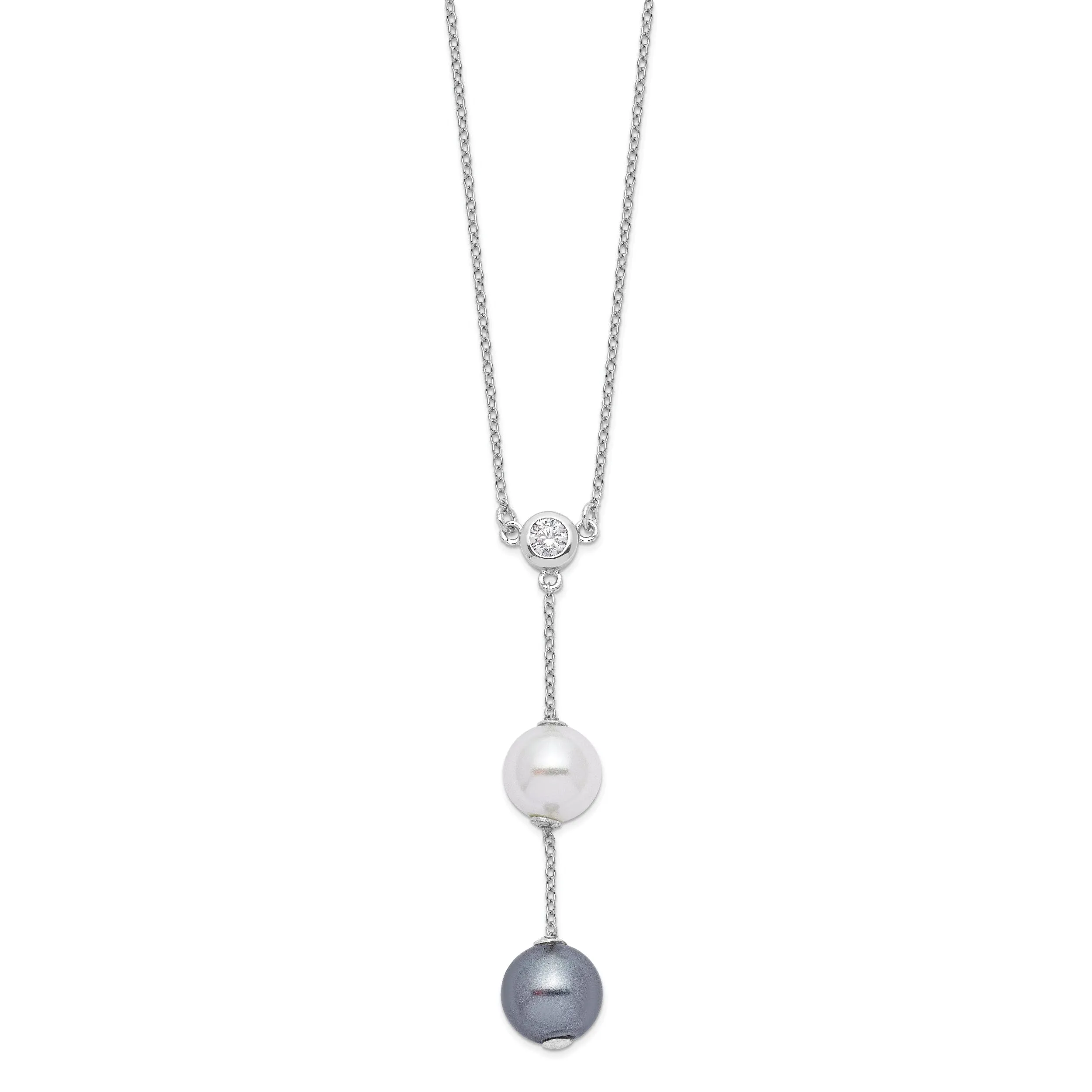 Majestik White and Grey Shell Pearl CZ Necklace