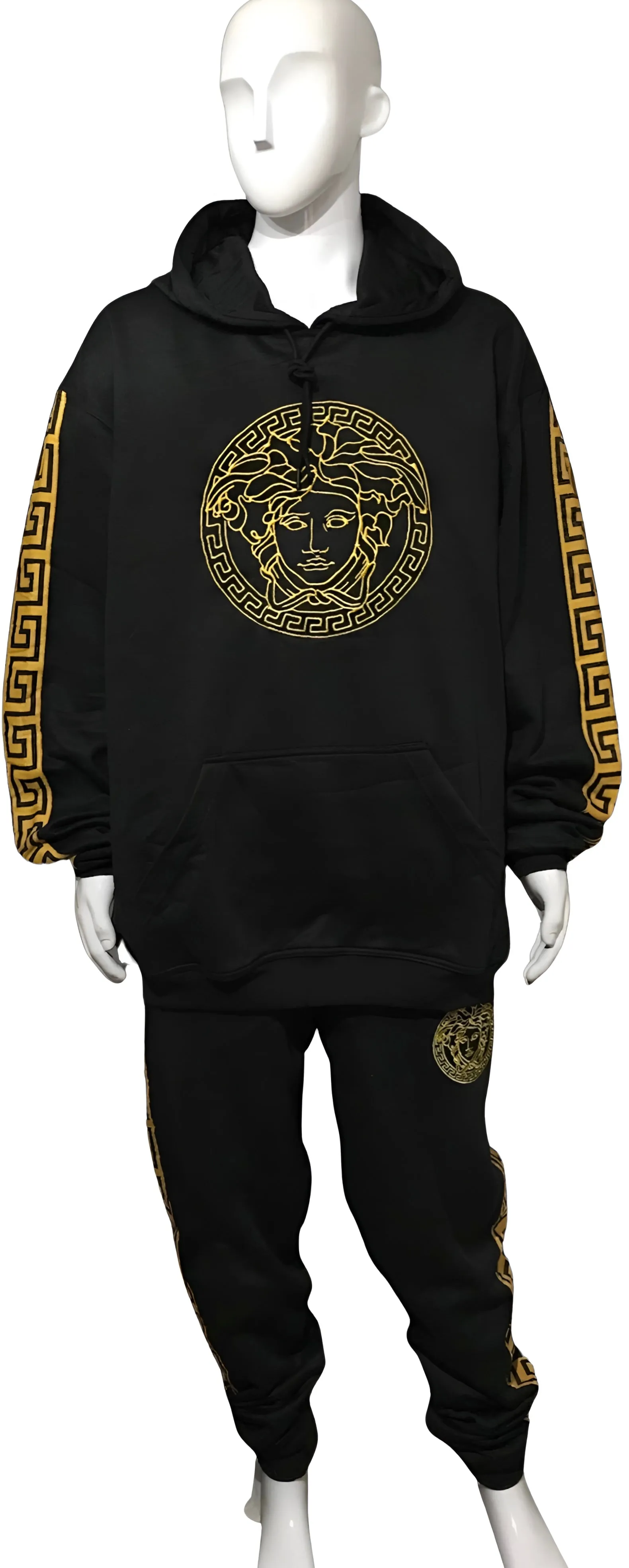 ^MEDUSA STYLE^ (BLACK-GOLD) HOODED SWEATSUITS (UNISEX) (EMBROIDERED LOGOS) ~LUXURY~