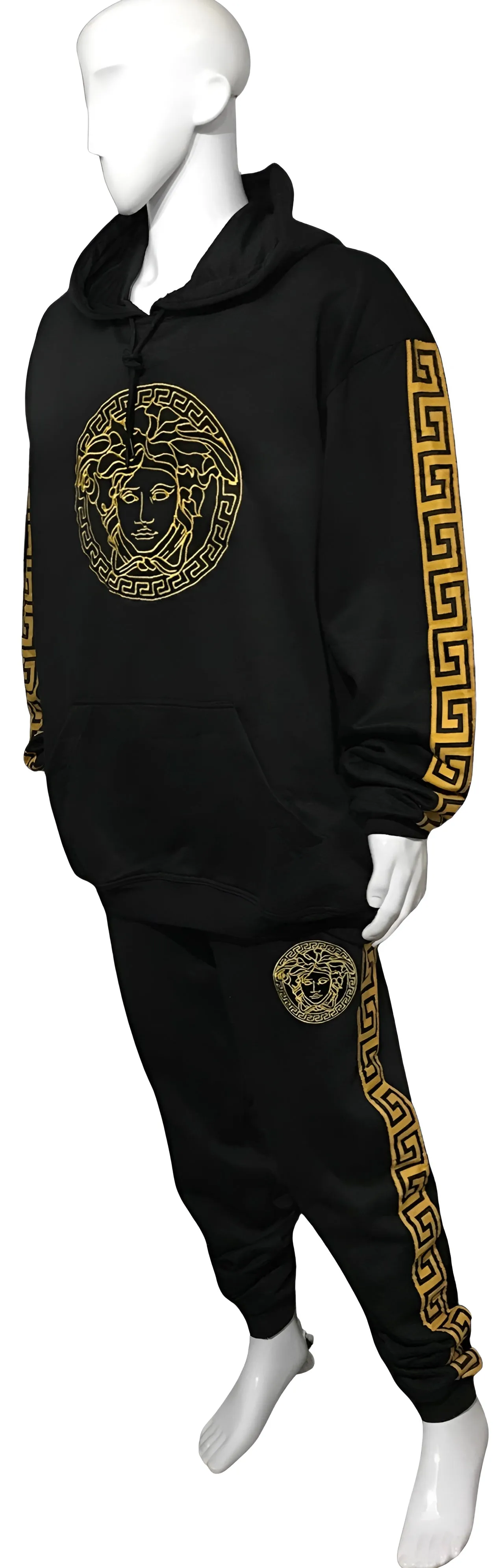 ^MEDUSA STYLE^ (BLACK-GOLD) HOODED SWEATSUITS (UNISEX) (EMBROIDERED LOGOS) ~LUXURY~