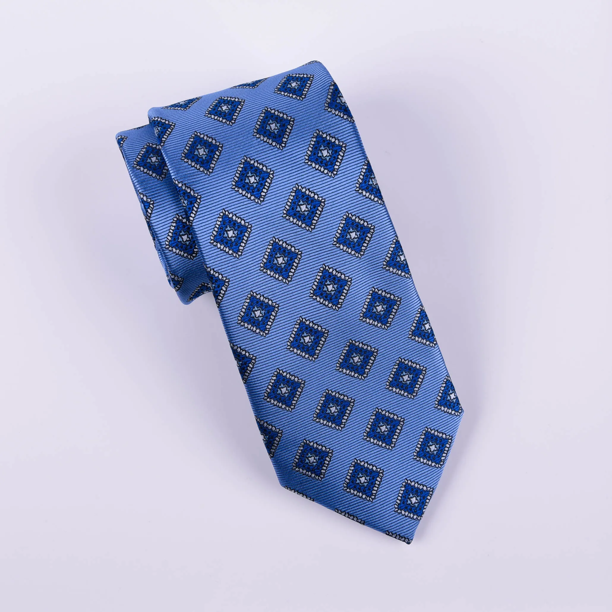 Mens Classic Blue Check Tie Regular Standard 8cm Necktie Designer Diamond Pindot