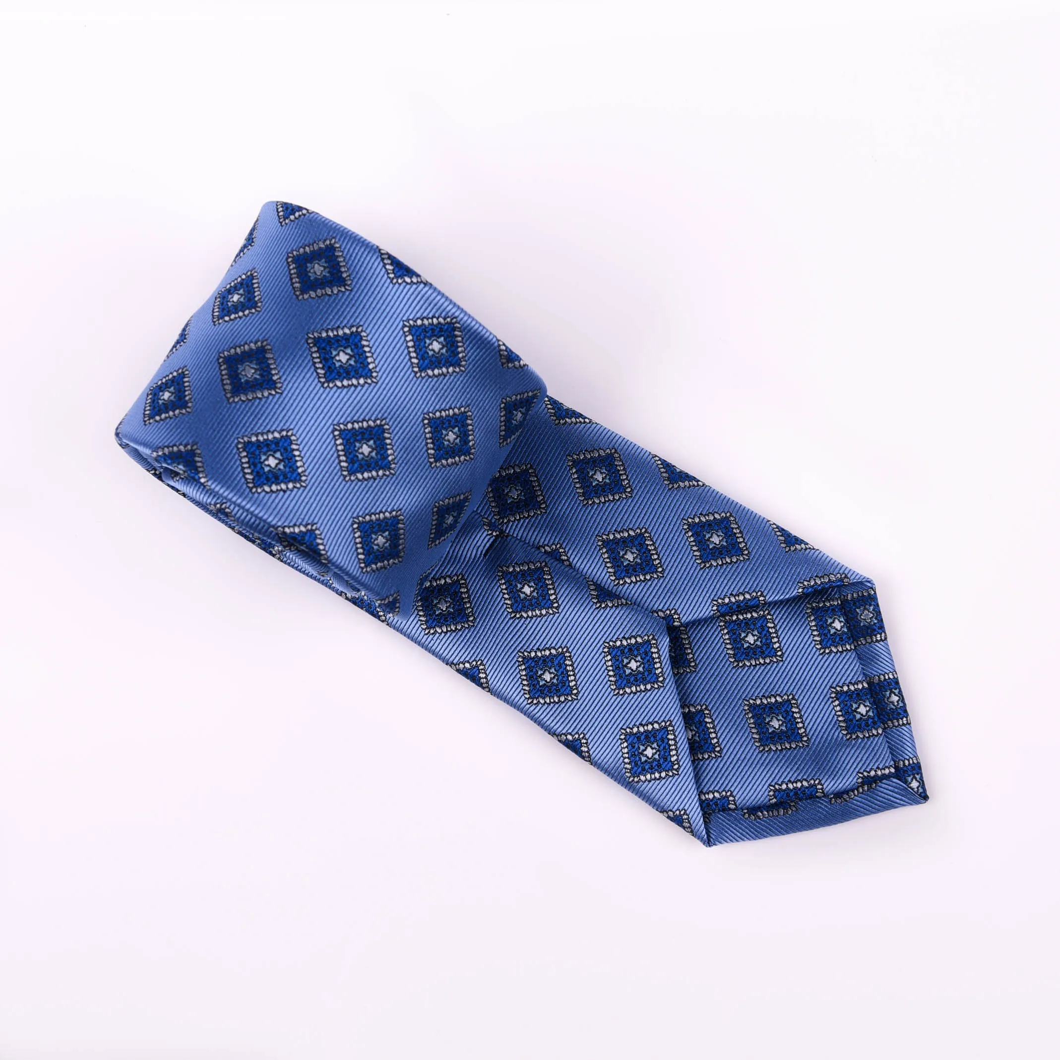 Mens Classic Blue Check Tie Regular Standard 8cm Necktie Designer Diamond Pindot