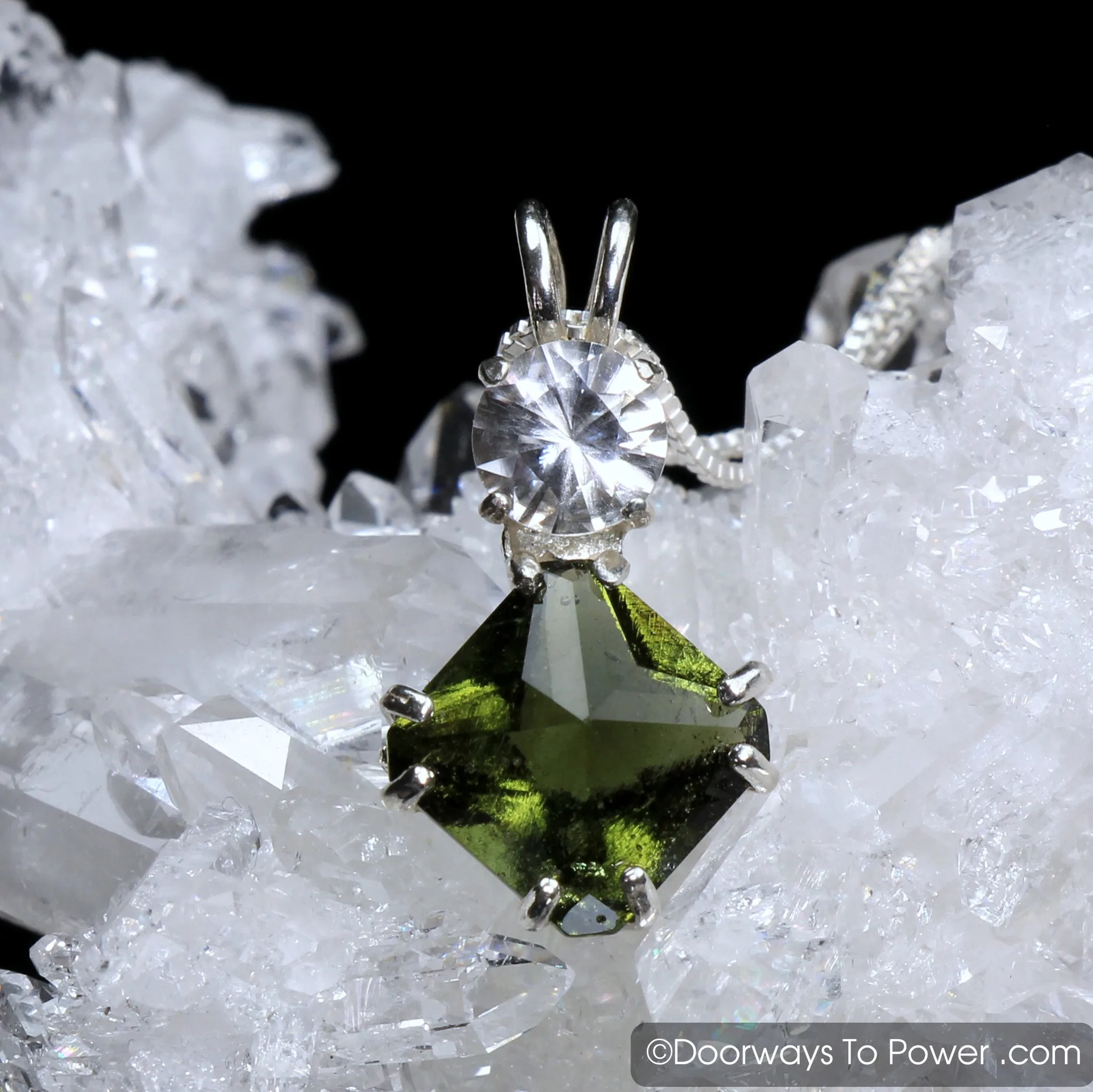 Moldavite & Phenacite Mini Magician Stone Pendant (RARE)