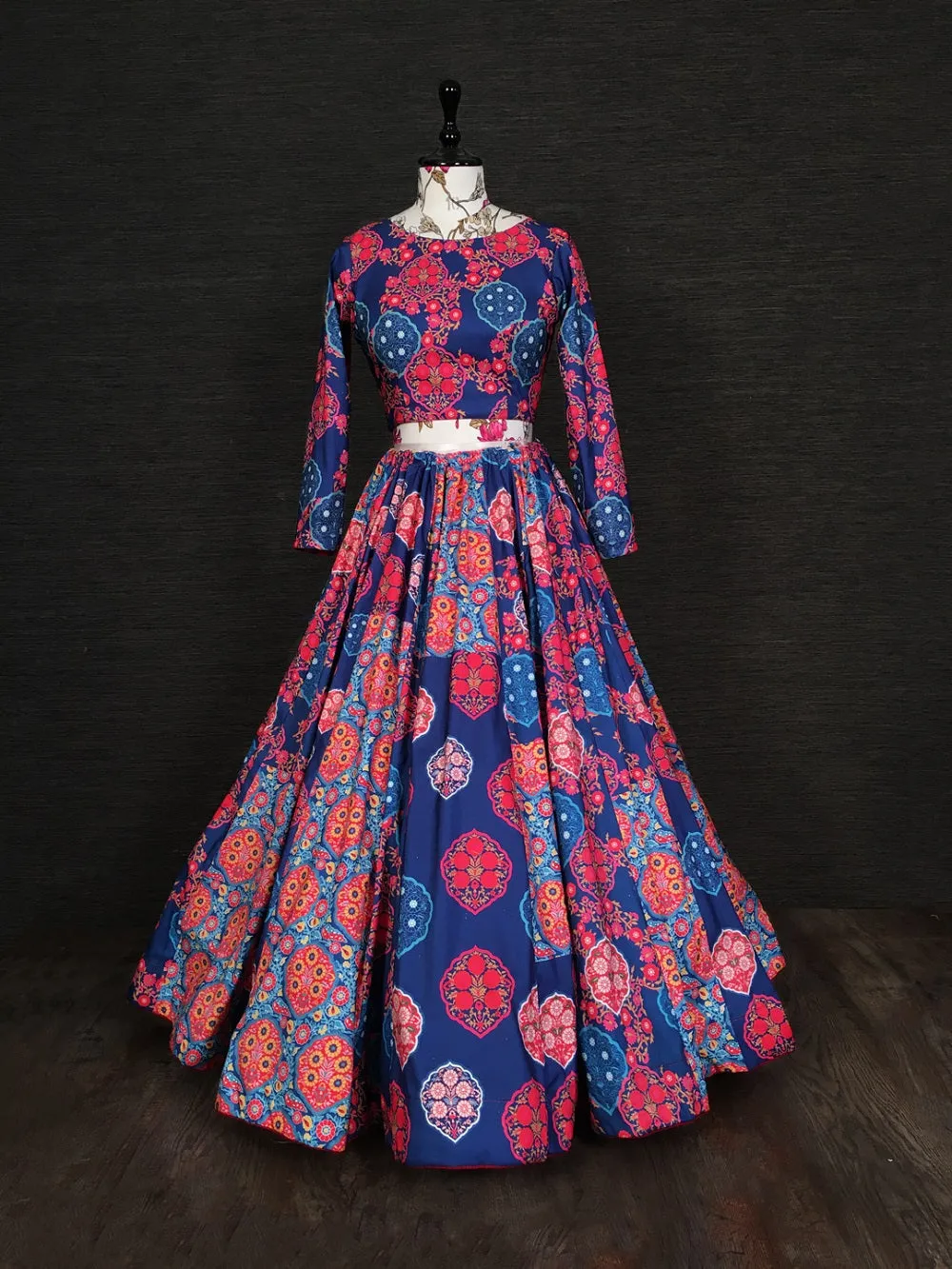 Navy Blue Color Printed Vaishali Silk Heavy Lehenga Choli With Muslin Dupatta