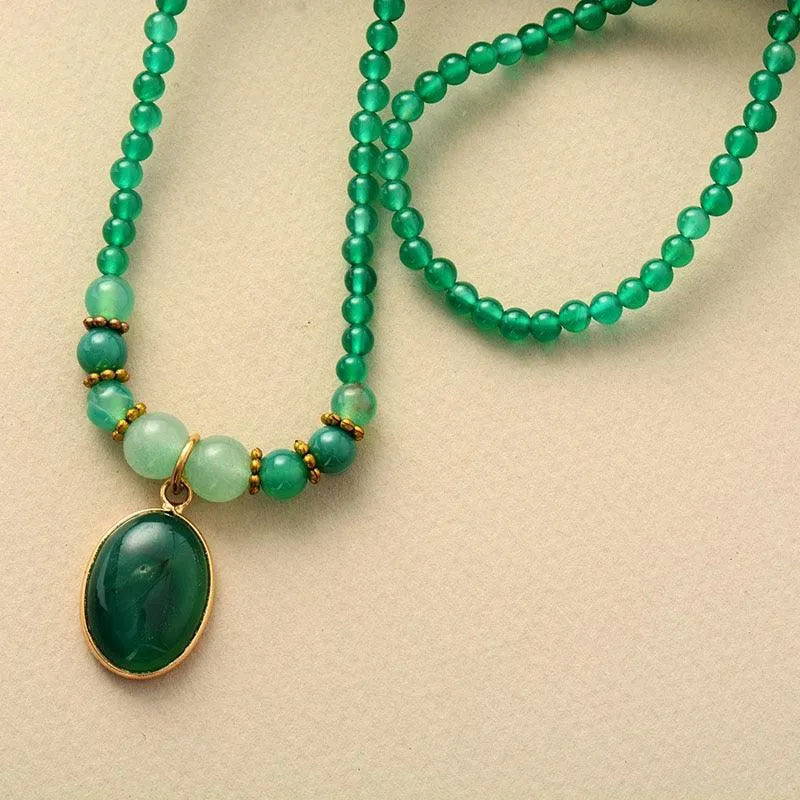 'Nyiwarri' Green Onyx Beads Pendant Necklace