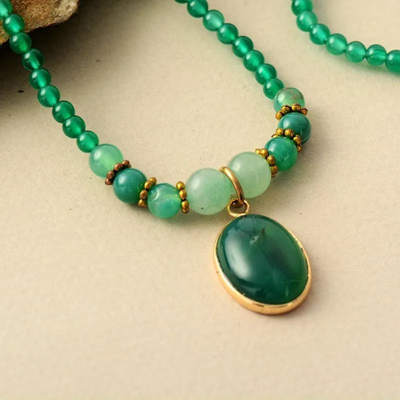 'Nyiwarri' Green Onyx Beads Pendant Necklace