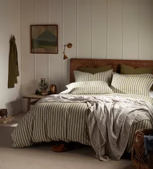 Olive Green Fred Stripe Brushed 100% Organic Cotton Bed Linen