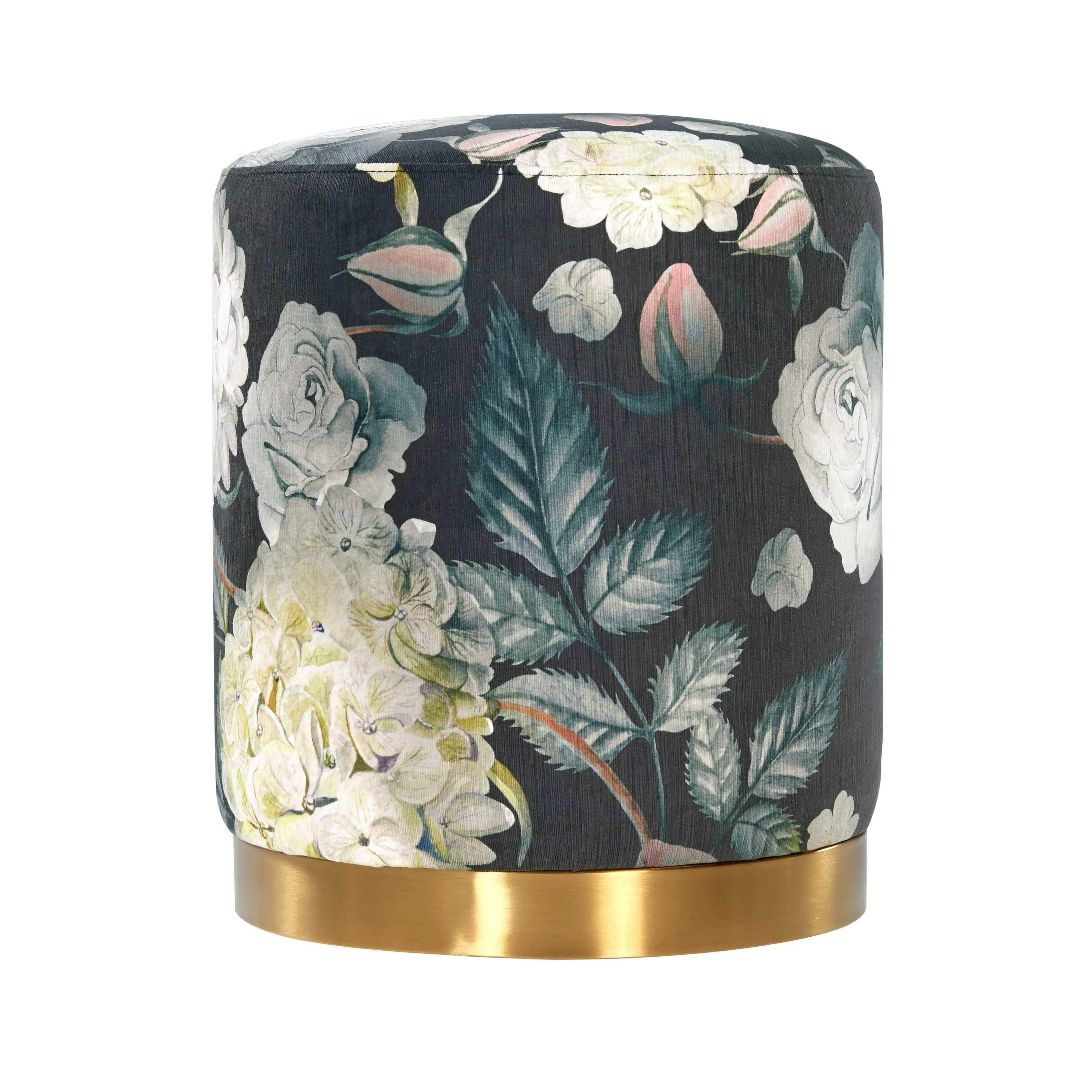 Opal Floral Velvet Ottoman with Gold Base