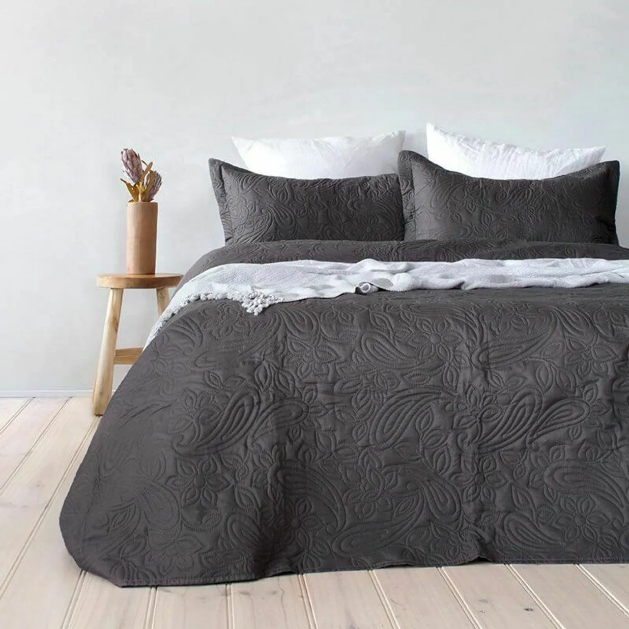 Paisley Charcoal Coverlet Set By Bambury