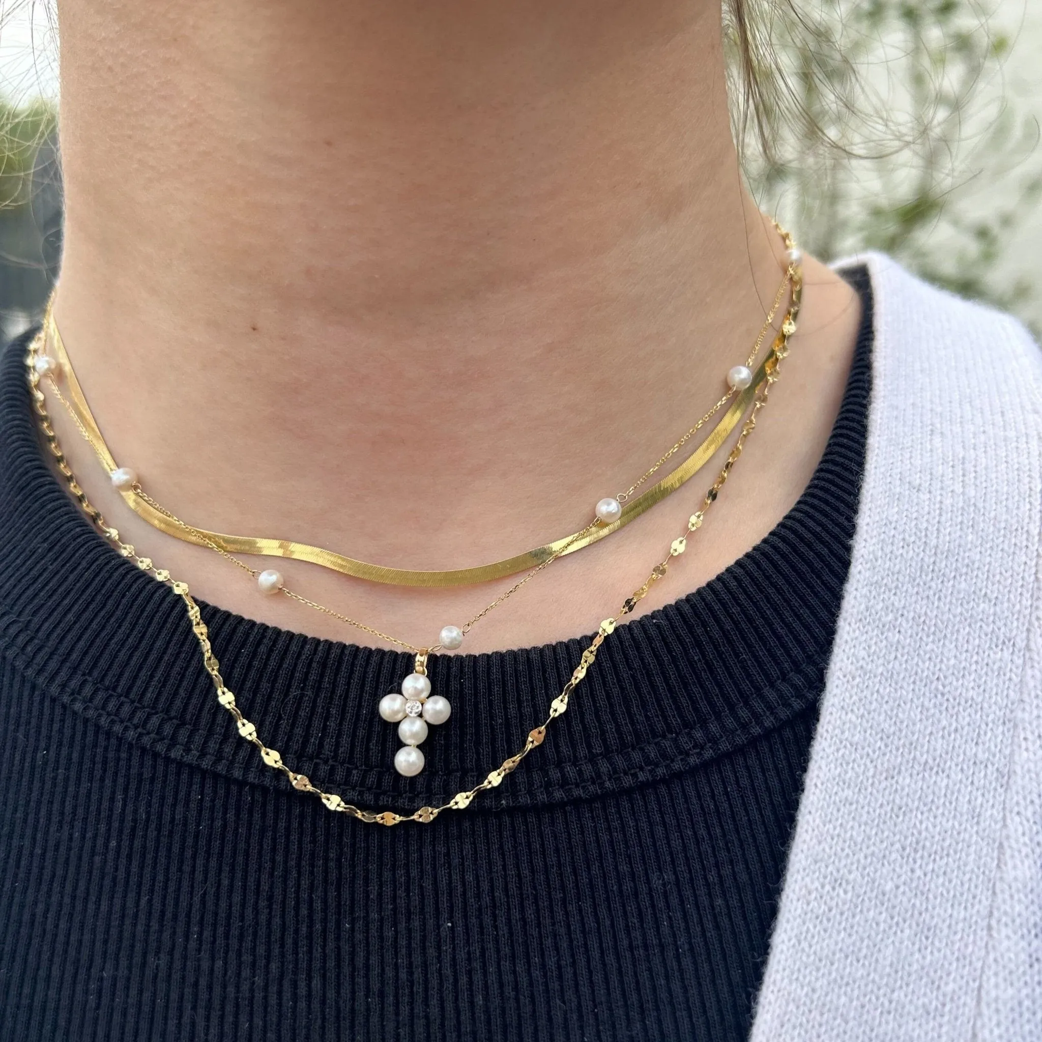 Pearl Station Cross Necklace