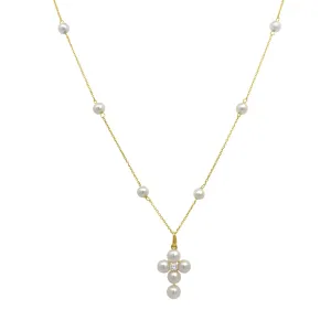 Pearl Station Cross Necklace