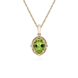 Peridot Anhänger, 9 Karat Gelbgold Halo Peridot & Diamant Ovalschliff Anhänger auf 45cm Kette