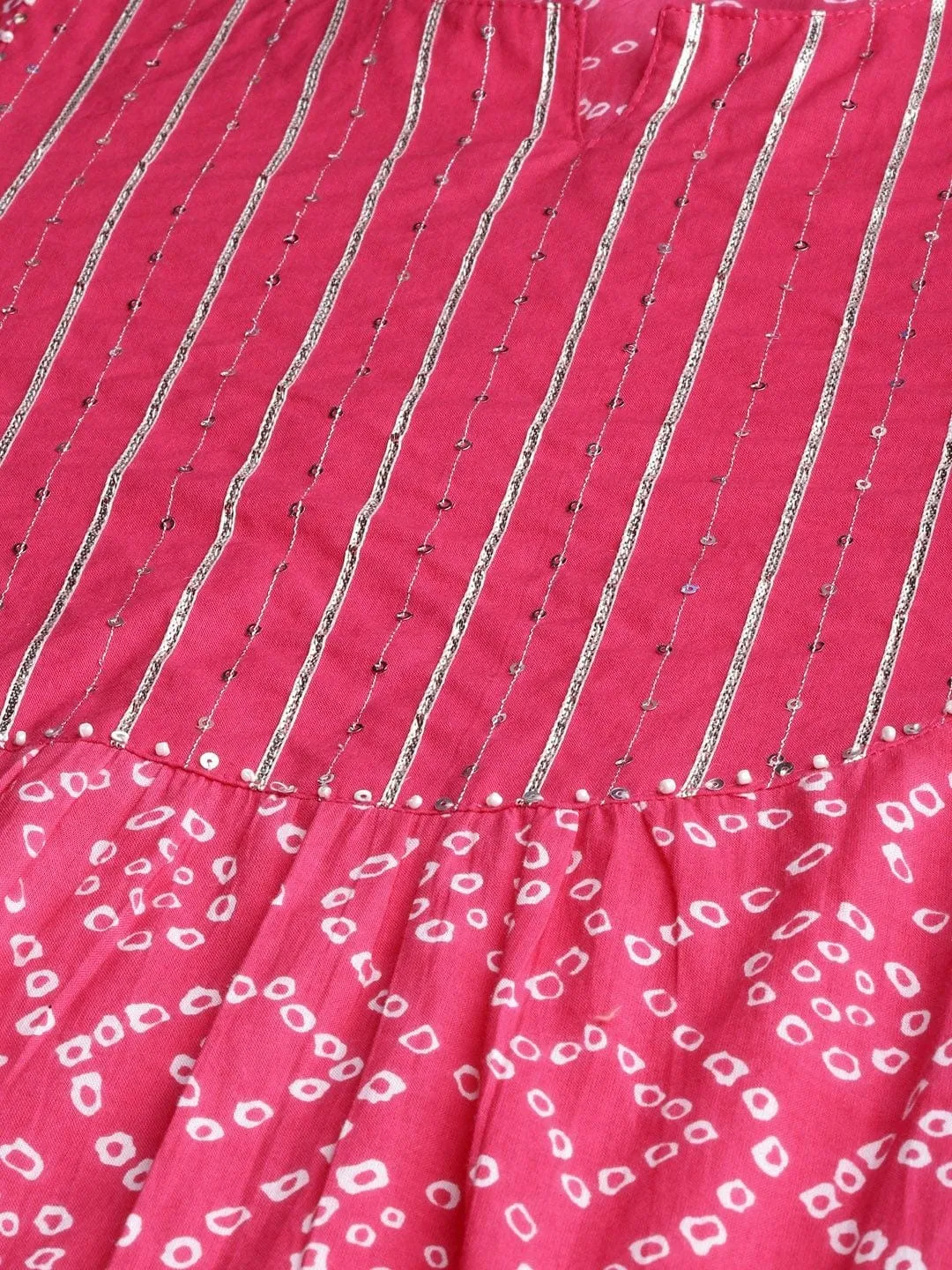 Pink & White Bandhani Printed Kurta