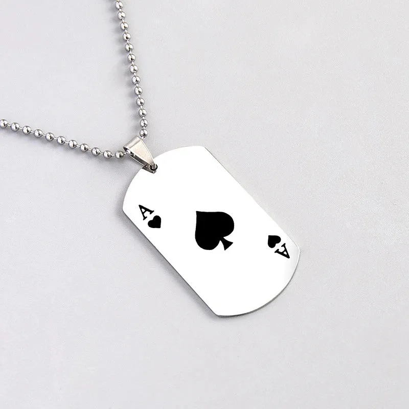 Playing Card Ace Spades Heart Pendant Necklace Sweater Chain Men's and Women's Fashion Military Brand Necklace Jewelry Gift