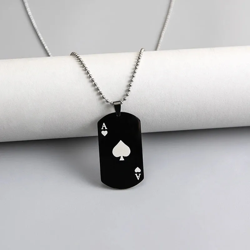 Playing Card Ace Spades Heart Pendant Necklace Sweater Chain Men's and Women's Fashion Military Brand Necklace Jewelry Gift