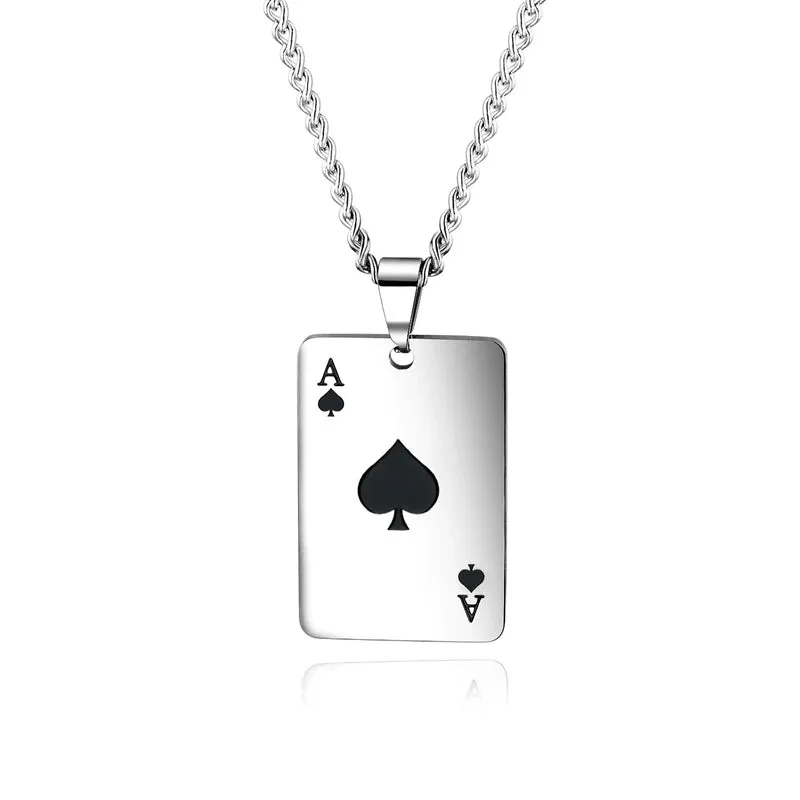 Playing Card Ace Spades Heart Pendant Necklace Sweater Chain Men's and Women's Fashion Military Brand Necklace Jewelry Gift