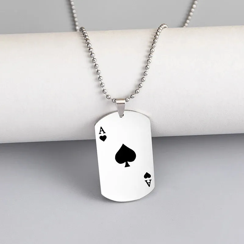 Playing Card Ace Spades Heart Pendant Necklace Sweater Chain Men's and Women's Fashion Military Brand Necklace Jewelry Gift