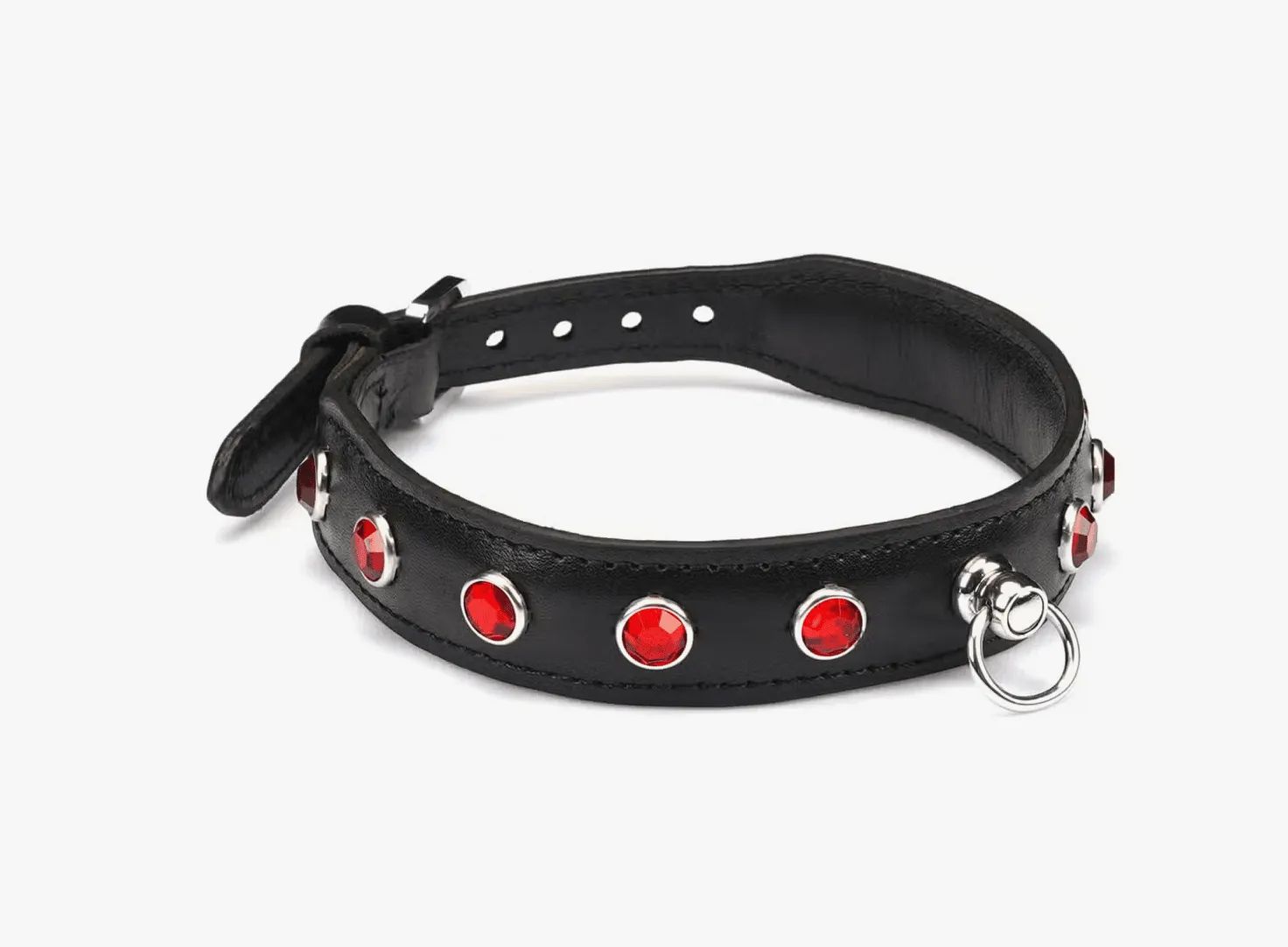 Premium Leather Choker with Red Gems by Liebe Seele