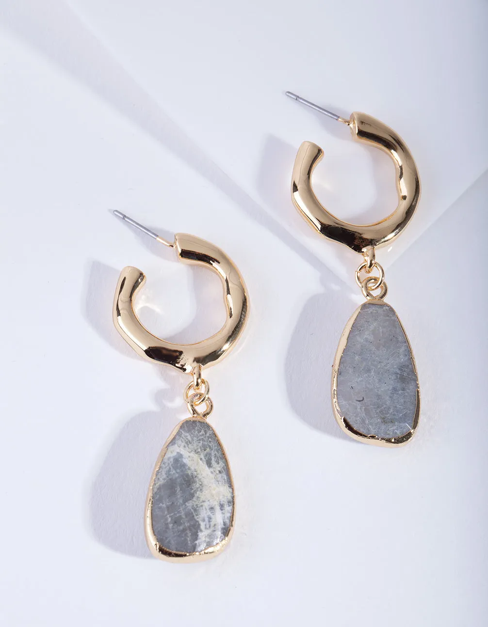 Real Gold Plated Labradorite Organic Hoop Earring