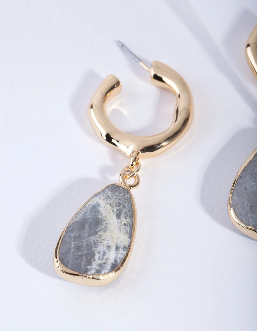 Real Gold Plated Labradorite Organic Hoop Earring