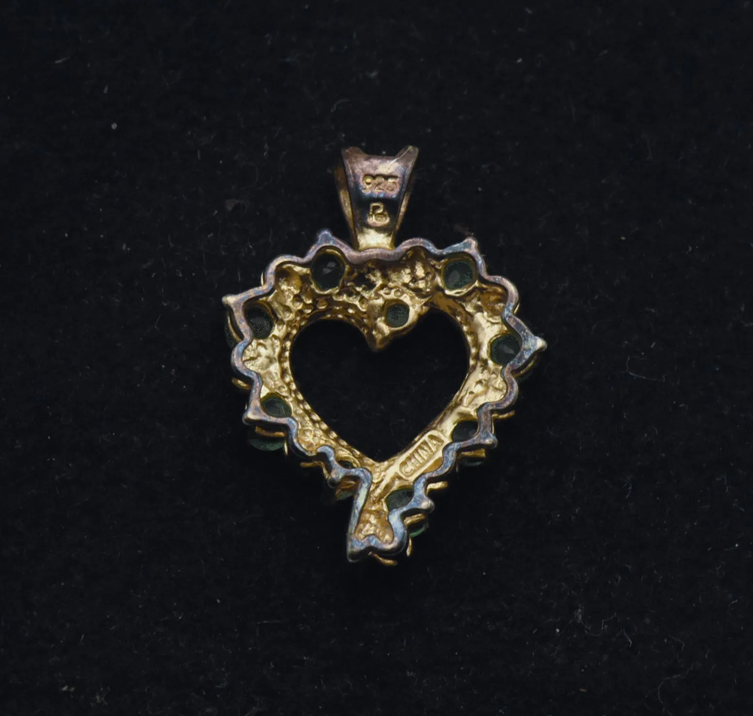 Ross-Simons - Vintage Emerald and Diamonds Gold Tone Sterling Silver Heart Pendant