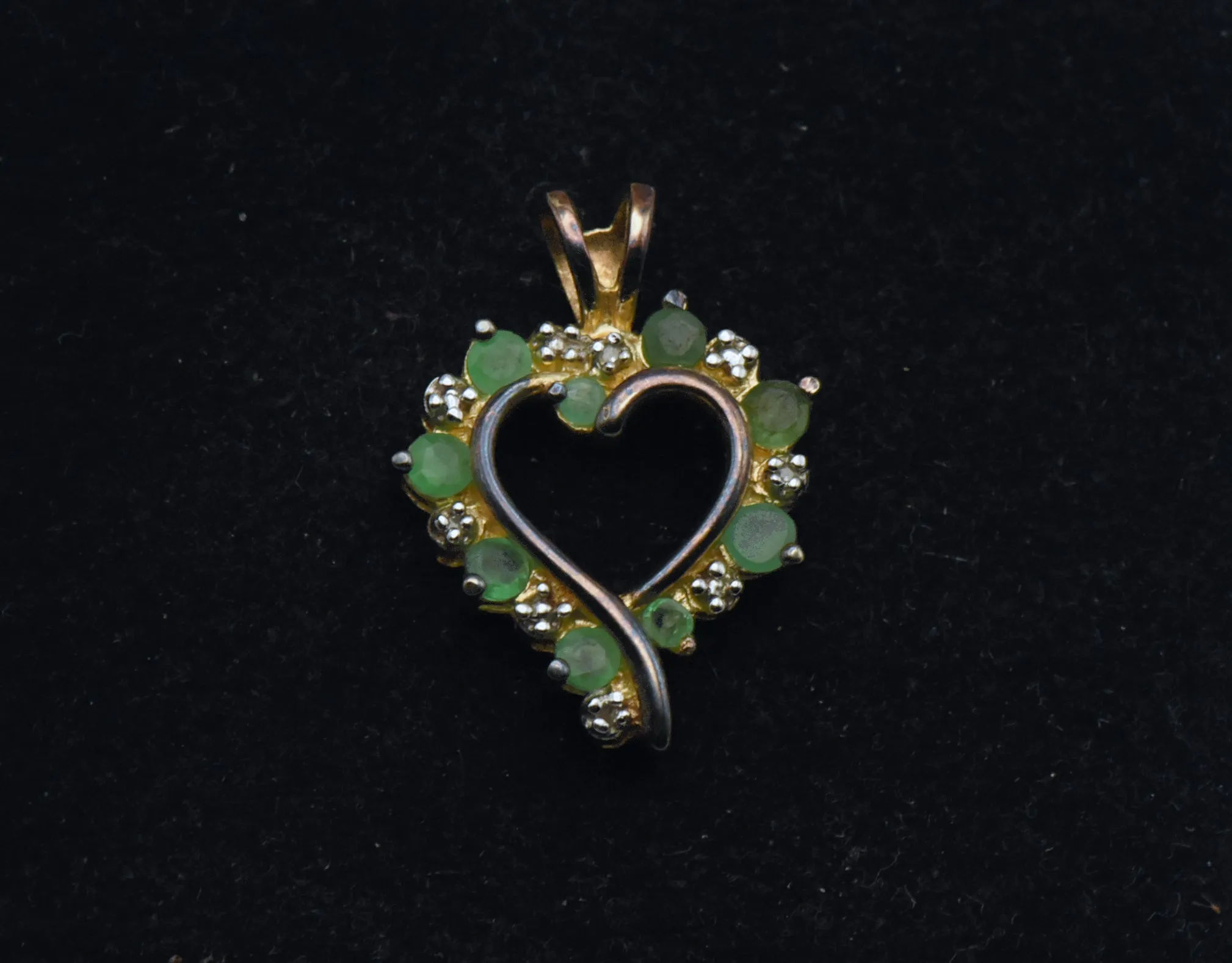 Ross-Simons - Vintage Emerald and Diamonds Gold Tone Sterling Silver Heart Pendant