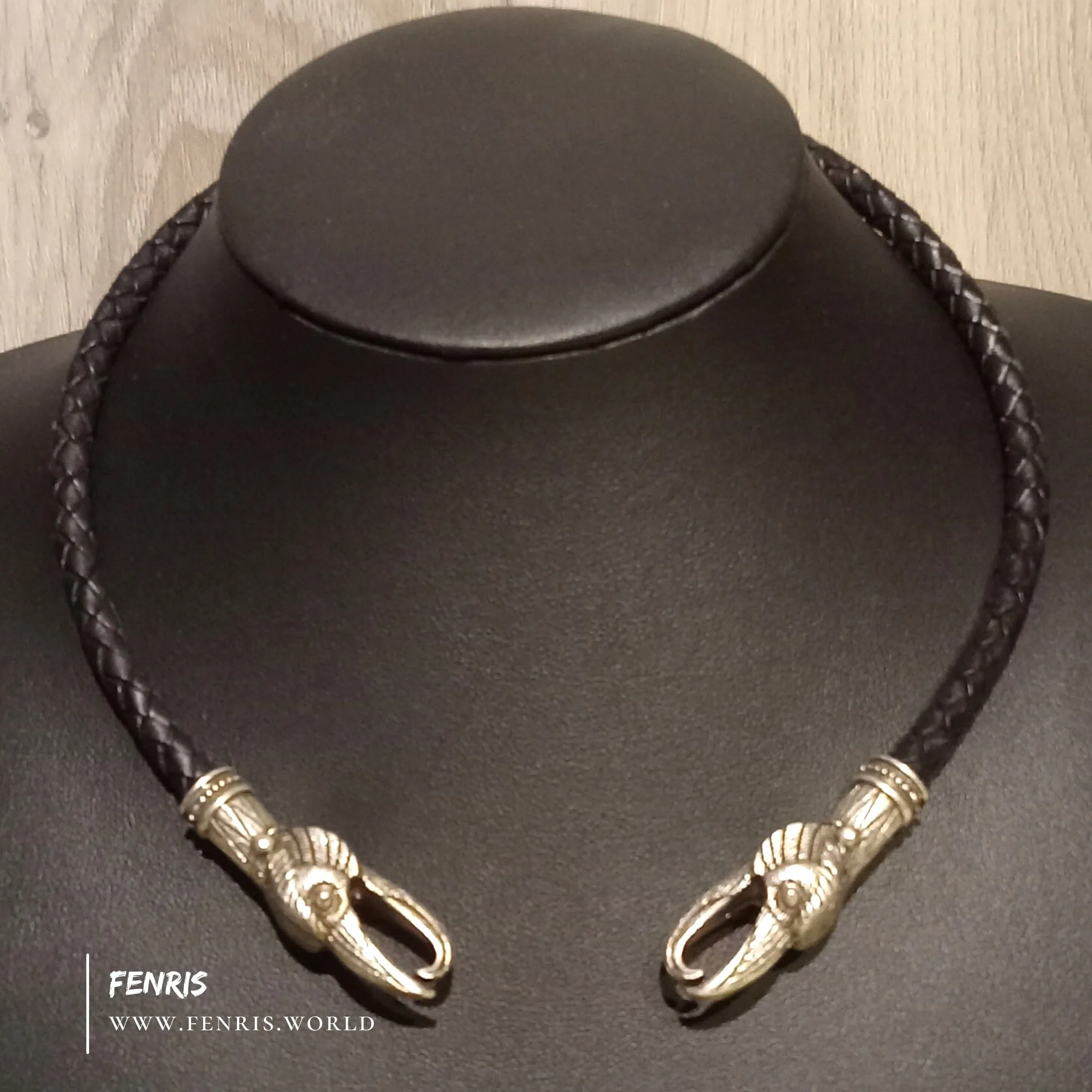 Silver Big Raven Torc Black Leather | Fenris