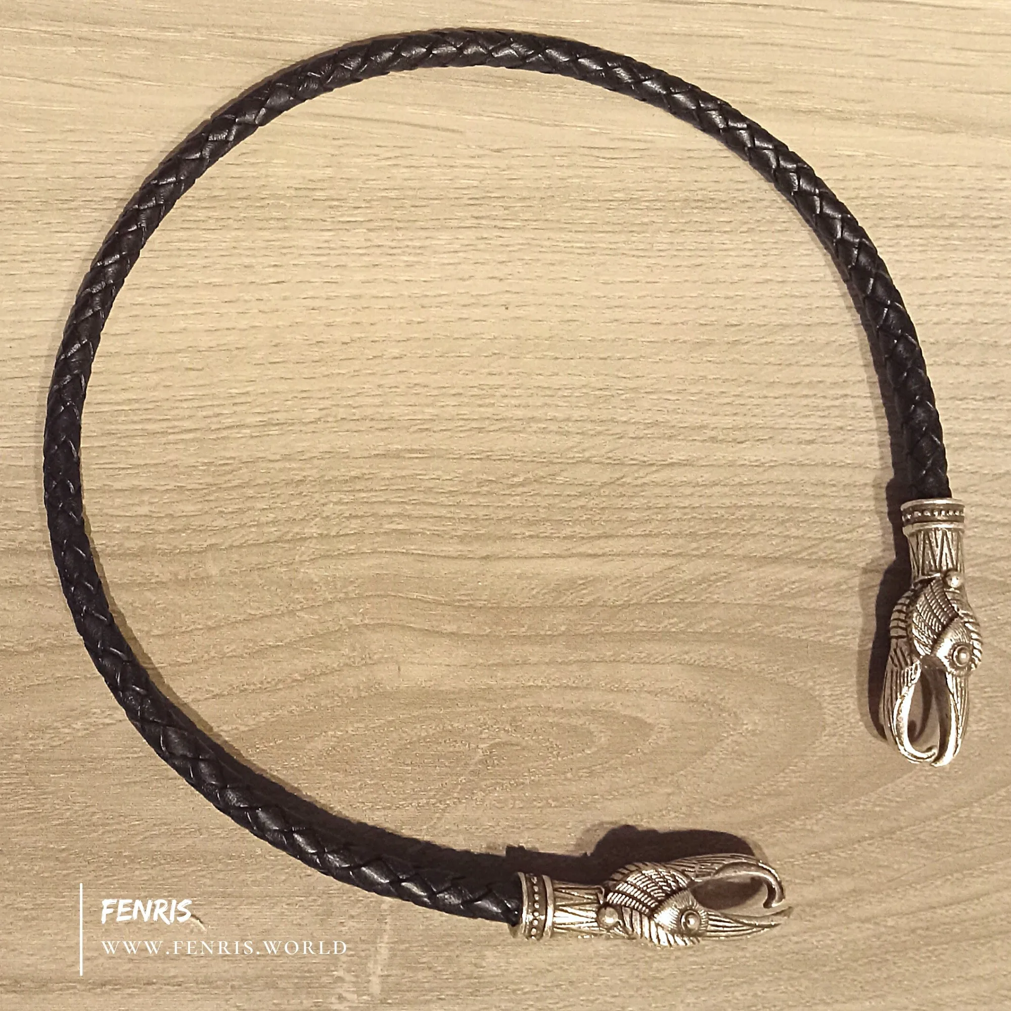 Silver Big Raven Torc Black Leather | Fenris