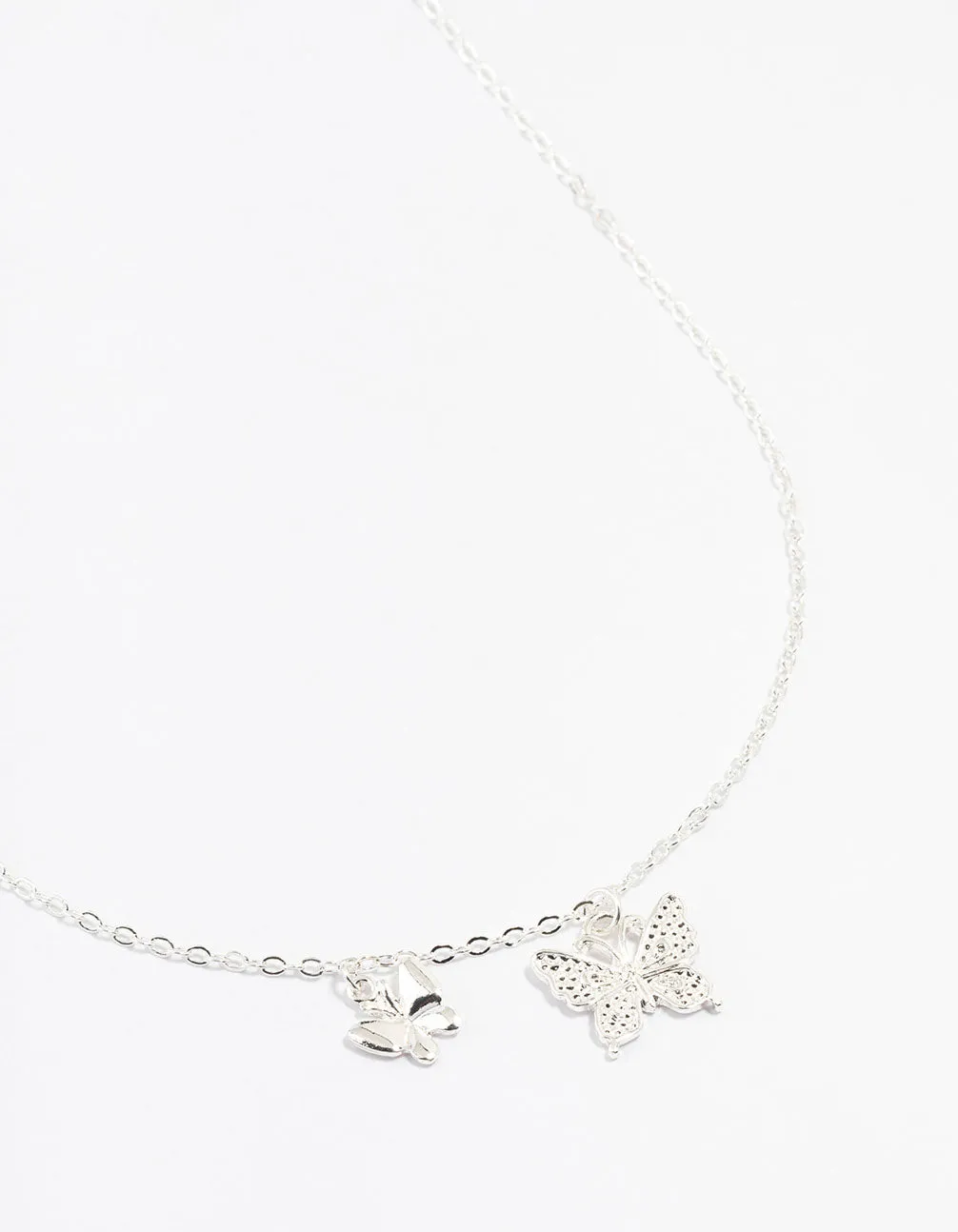 Silver Double Diamante Butterfly Necklace