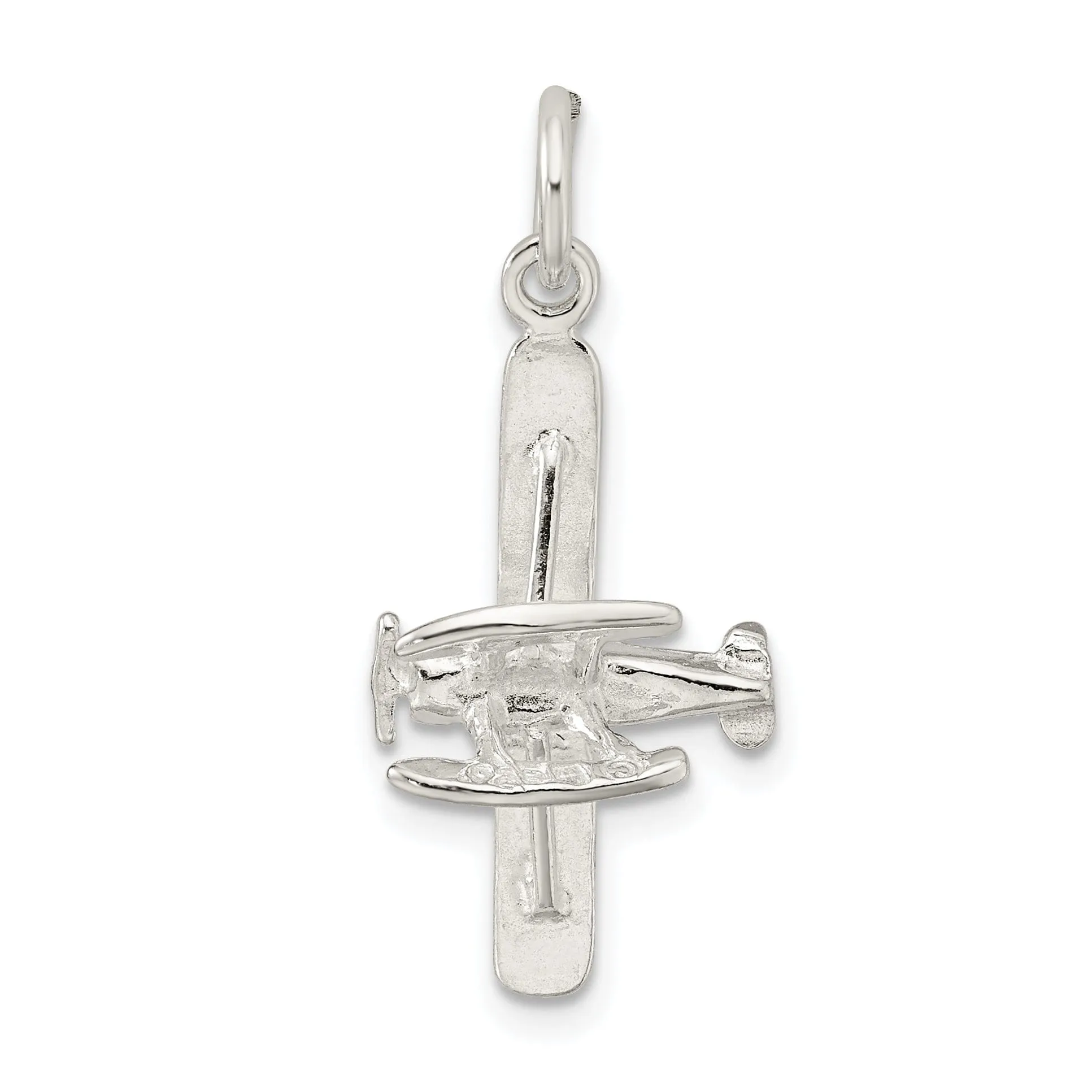 Silver Polished 3-D Floatplane Charm Pendant