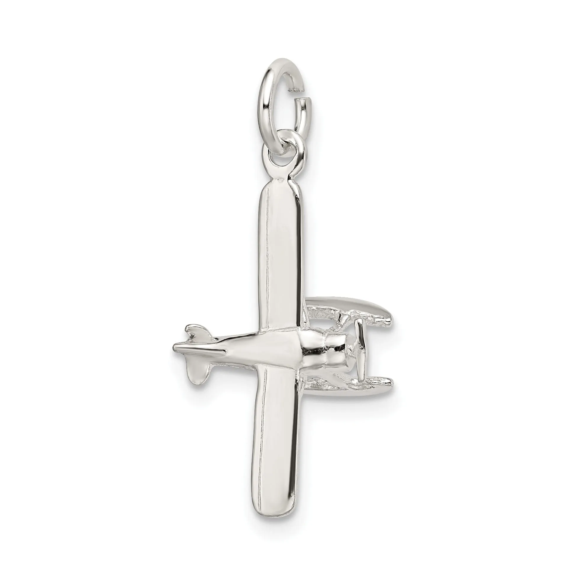 Silver Polished 3-D Floatplane Charm Pendant