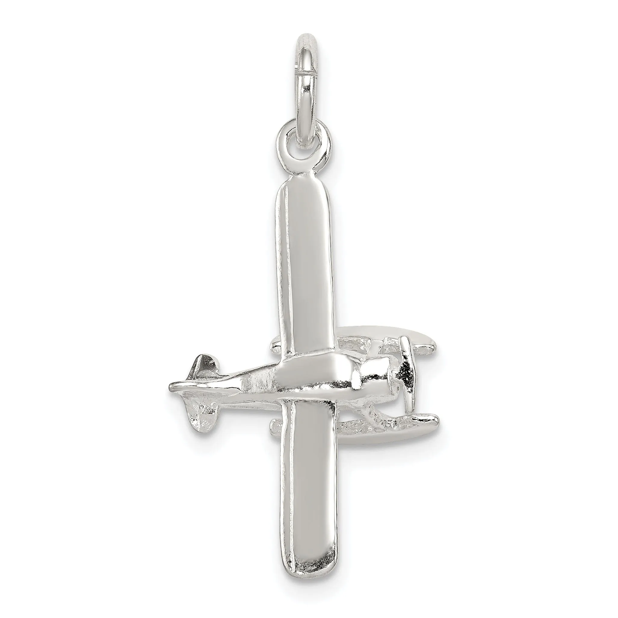 Silver Polished 3-D Floatplane Charm Pendant