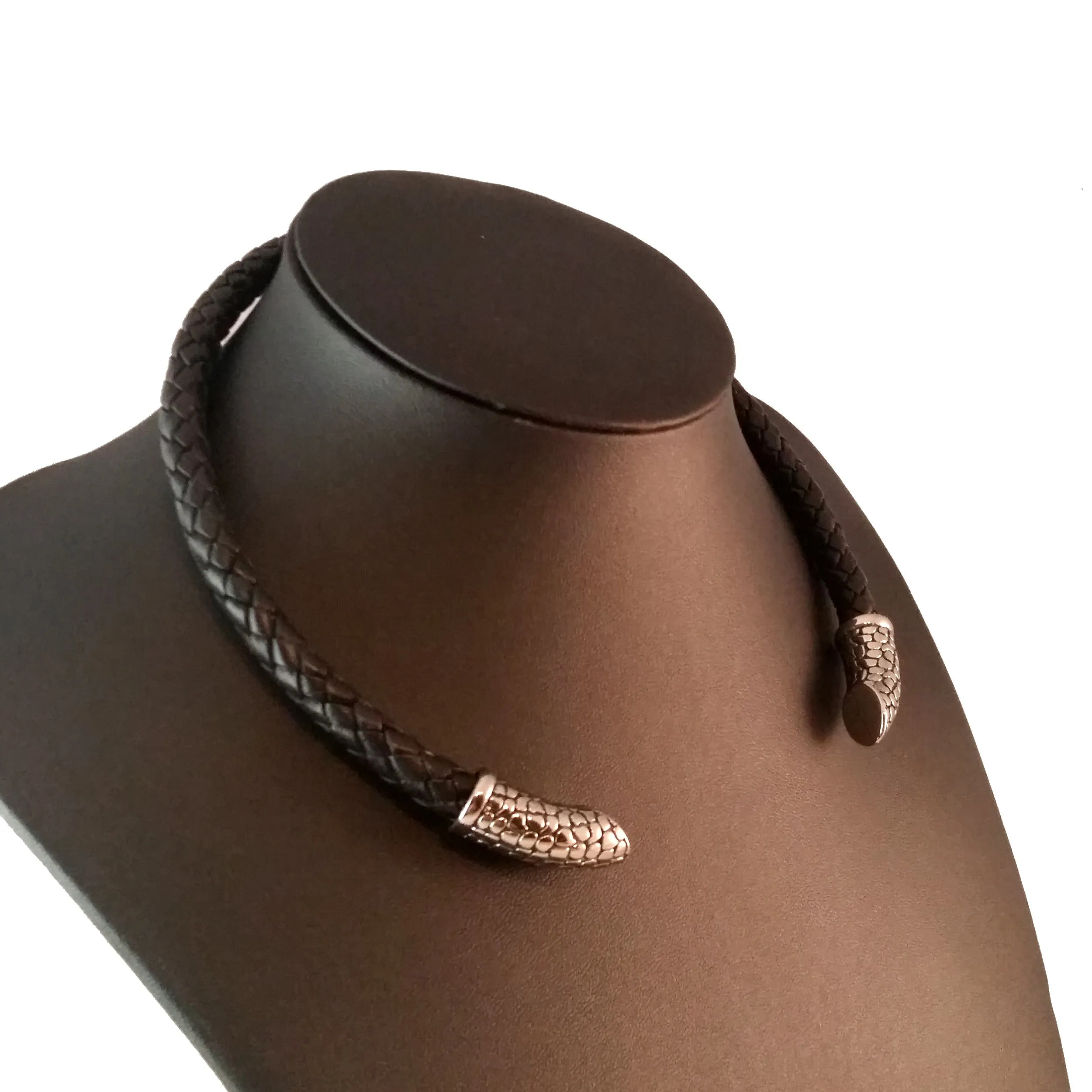 Silver Torc Necklace Black Leather Choker