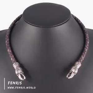 Silver Torc Raven Ancient Gray Leather | Fenris